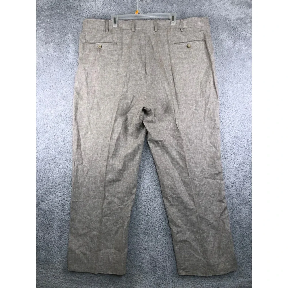 Oak Hill Pants Mens 46x30 (Tag 46x32) Tan Linen Blend Pleated Dress